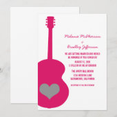 Roze/grijze gitaarharthuwelijk uitnodigen kaart (Voorkant / Achterkant)