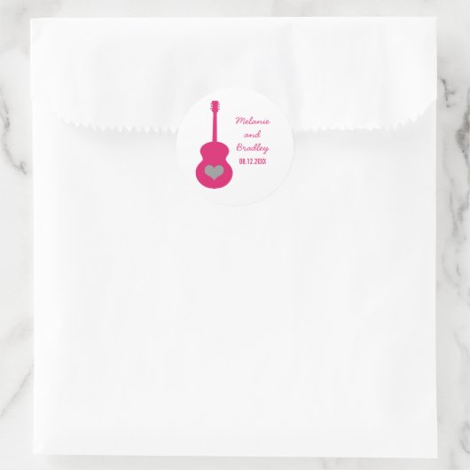 Roze/grijze gitaarhartweddenkers ronde sticker (Tas)