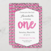 Roze grijze Glitter First Birthday Card Kaart (Voorkant / Achterkant)