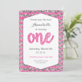 Roze grijze Glitter First Birthday Card Kaart (Staand voorkant)