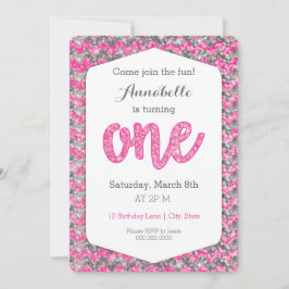 Roze grijze Glitter First Birthday Card Kaart