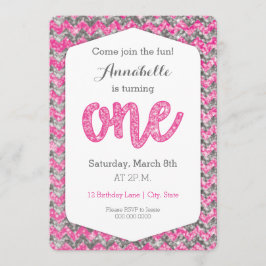 Roze grijze Glitter First Birthday Card Kaart