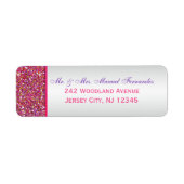 Roze, grijze glitter Snowflakes Retouradreslabel Etiket (Voorkant)