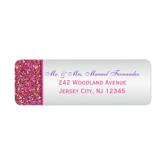 Roze, grijze glitter Snowflakes Retouradreslabel Etiket (Voorkant)