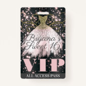 Roze grijze goudsparkle Dress Sweet 16 VIP-pas Badge (Achterkant)