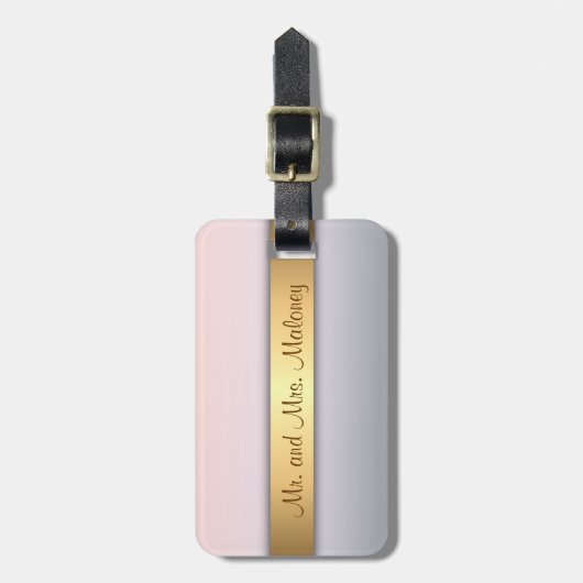 Roze grijze gradiënt Roos Gold Monogram Bagagelabel (Voorkant verticaal)
