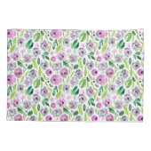 Roze grijze groene bloemen Waterverf Kussensloop (Achterkant)