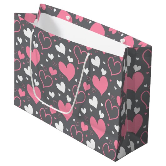 Roze & grijze harten cadeautas (Voorkant Gekanteld)