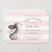 Roze grijze hartslag Bunny Baby Shower Invitaties Kaart (Voorkant)