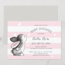 Roze grijze hartslag Bunny Baby Shower Invitaties