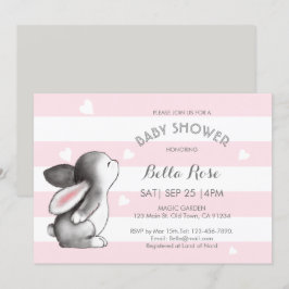 Roze grijze hartslag Bunny Baby Shower Invitaties Kaart