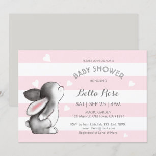 Roze grijze hartslag Bunny Baby Shower Invitaties Kaart