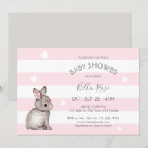 Roze grijze hartslag Bunny Baby Shower Invitaties