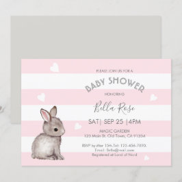 Roze grijze hartslag Bunny Baby Shower Invitaties Kaart