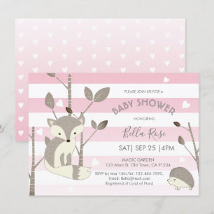Roze grijze Heart Fox Egel Baby shower Kaart
