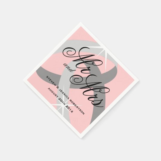 Roze grijze heer en mevrouw trouwring servetten (Hoek)