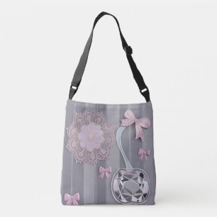Roze & grijze huwdcadeau Crystal Grey AI-kunst Crossbody Tas
