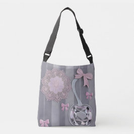Roze & grijze huwdcadeau Crystal Grey AI-kunst  Crossbody Tas