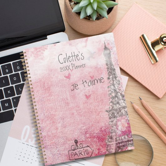  roze grijze Je T'aime Eiffeltoren Planner