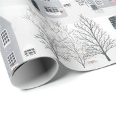 Roze Grijze Kerst Huizen op Wit Cadeaupapier (Rol Hoek)