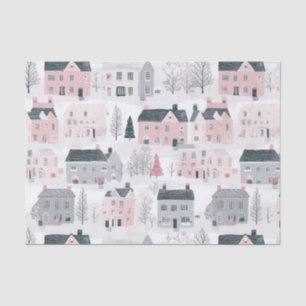 Roze Grijze Kerst Huizen op Wit Tissuepapier