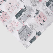 Roze Grijze Kerst Huizen op Wit Tissuepapier (Detail)