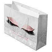 Roze grijze Lash Blush Makeup Glitter Name Monogra Groot Cadeauzakje (Voorkant Gekanteld)