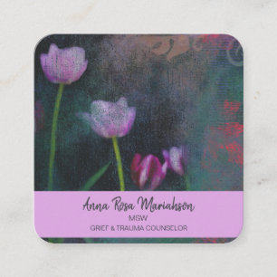 *~* Roze grijze lavendel Tulip Shabby Grunge Vierkante Visitekaartje