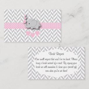 Roze grijze lephant Baby shower Book Request Informatiekaartje