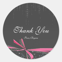 Roze & grijze linten strik nepnagels blingstickers ronde sticker