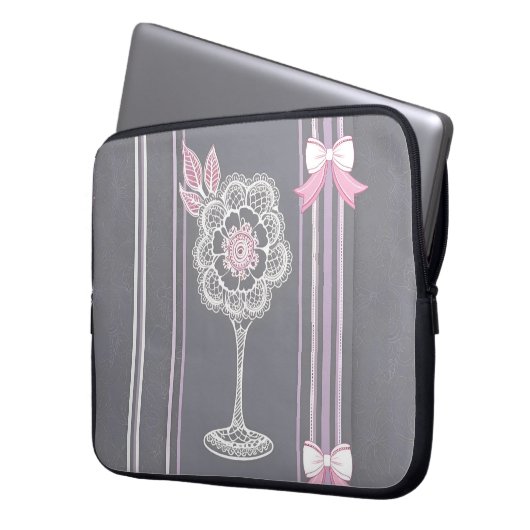 Roze & grijze lucht kunst laptop sleeve (Voorkant Links)