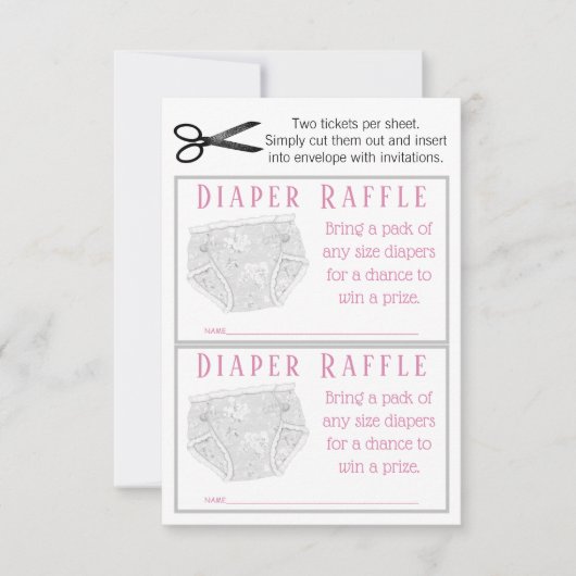 Roze Grijze Luier Meisje Luier Raffle Tickets Kaart (Voorkant)