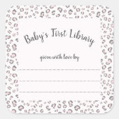 Roze grijze luipaard frame ex-libris vierkante sticker (Voorkant)