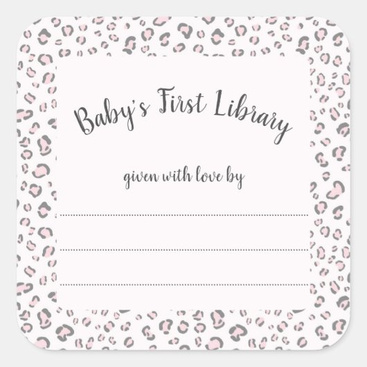 Roze grijze luipaard frame ex-libris vierkante sticker (Voorkant)