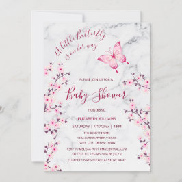 Roze grijze marmer Butterfly | MeisjesBaby shower Kaart