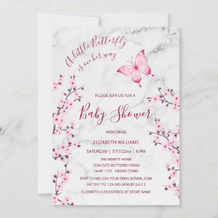 Roze grijze marmer Butterfly   MeisjesBaby shower Kaart