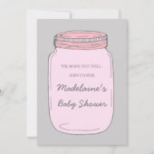 Roze grijze Mason Jar Custom Baby Shower Invitatie Kaart (Voorkant)