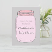 Roze grijze Mason Jar Custom Baby Shower Invitatie Kaart (Staand voorkant)