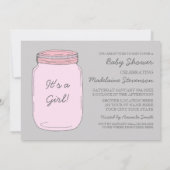 Roze grijze Mason Jar Custom Baby Shower Invitatie Kaart (Achterkant)