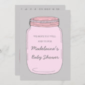 Roze grijze Mason Jar Custom Baby Shower Invitatie Kaart (Voorkant / Achterkant)