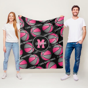roze grijze meestersportkamer Ik hou van basketbal Fleece Deken