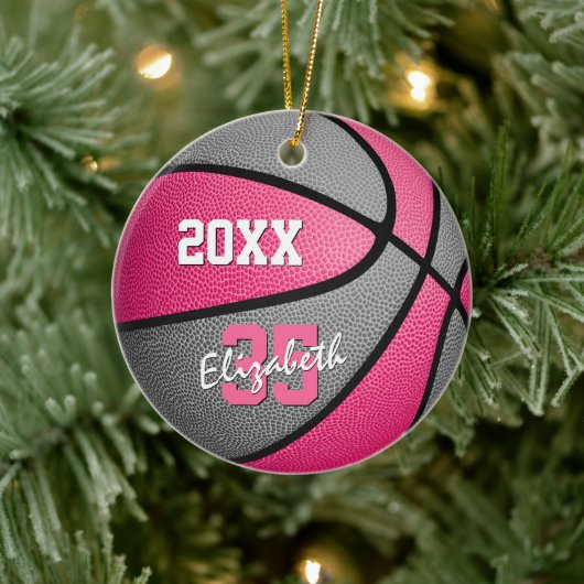 roze grijze meiden spelen basketbal keramisch ornament (Boom)