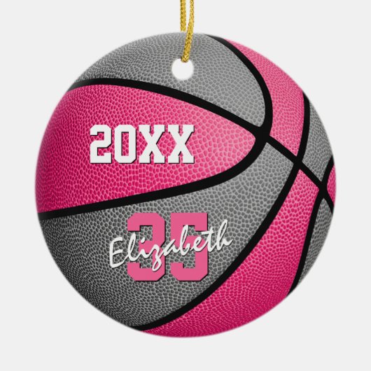 roze grijze meiden spelen basketbal keramisch ornament (Voorkant)