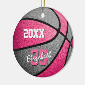 roze grijze meiden spelen basketbal keramisch ornament (Links)