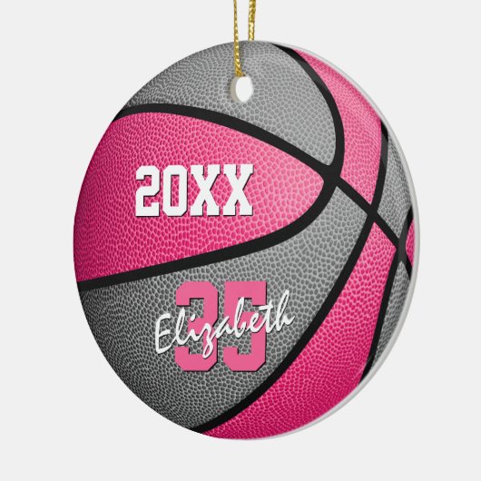 roze grijze meiden spelen basketbal keramisch ornament (Links)