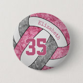 roze grijze meisjes gepersonaliseerd volleybal ronde button 5,7 cm (Voorkant)