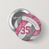 roze grijze meisjes gepersonaliseerd volleybal ronde button 5,7 cm (Voorkant /achterkant)