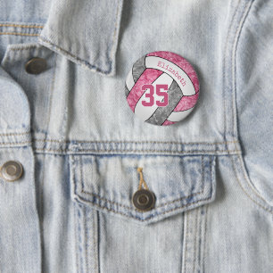 roze grijze meisjes gepersonaliseerd volleybal ronde button 5,7 cm