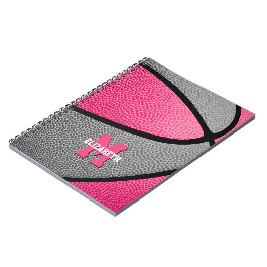 roze grijze meisjes monogrammen basketbal notitieboek (Linkerzijde)