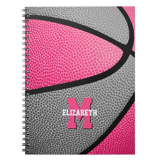 roze grijze meisjes monogrammen basketbal notitieboek (Voorkant)